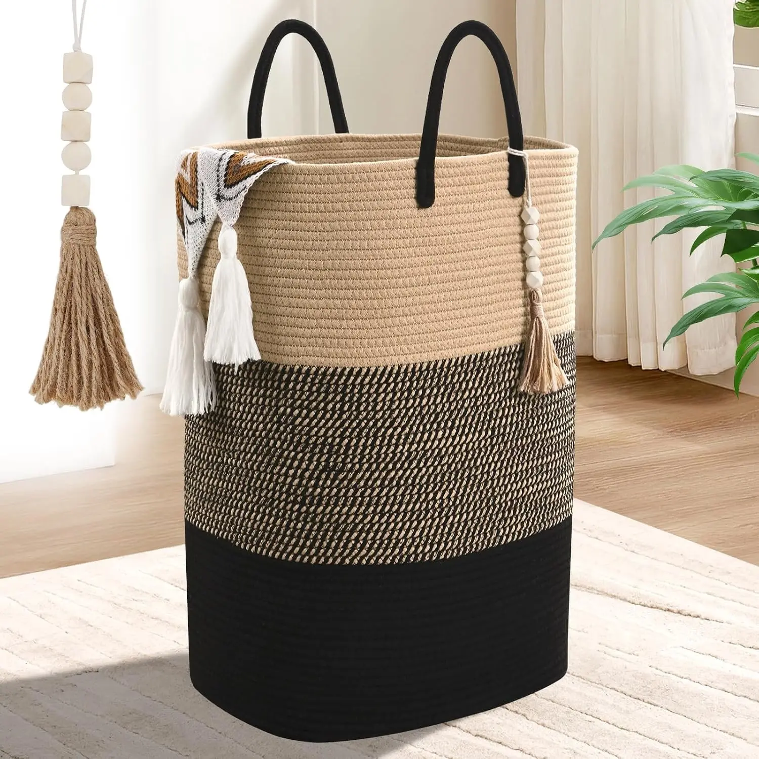 Woven Cat Hamper - 100L Large Rectangle Cotton Weave Clothes Storage, Tall Aesthetic Pet Supplies for Nursery Toy Organization, Bedroom Use