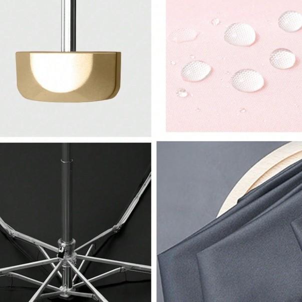 Lightweight 6-rib Mini Folding Umbrella, Compact & Durable Aluminum Alloy Handle & Frame Umbrella, Stylish & Portable for Sun and Rain