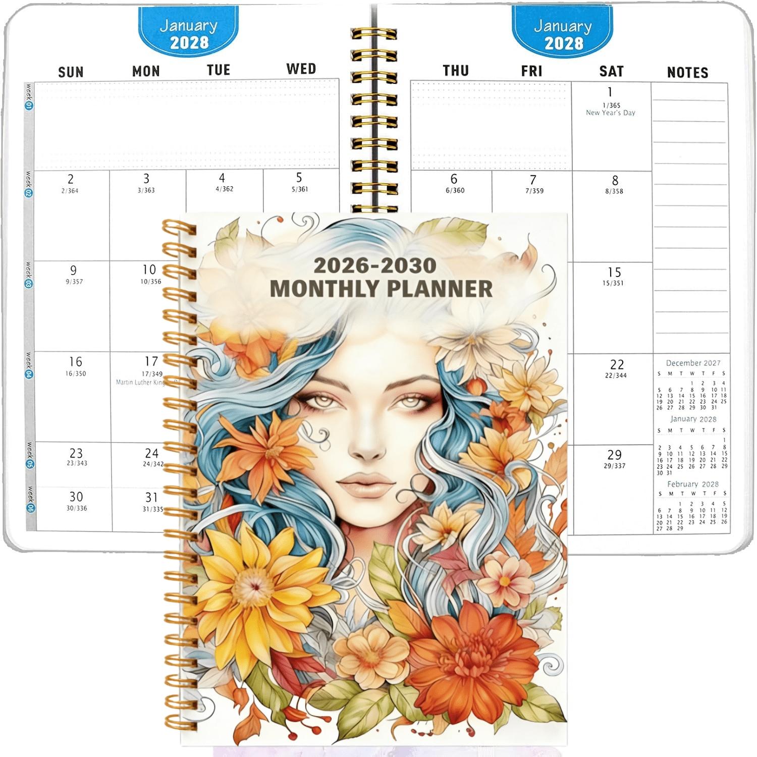 2026-2030 Monthly Planner/Calendar - January 2026 to December 2030, 5-Year Monthly Planner, Colorful Flower Lady Cover Design Notebook, Yearly Calendar Planning, Monthly Tabs, 60-Month Calendar, 5.5 x 8.3 inches, 71 Sheets/142 Pages Thick Paper, Elastic C