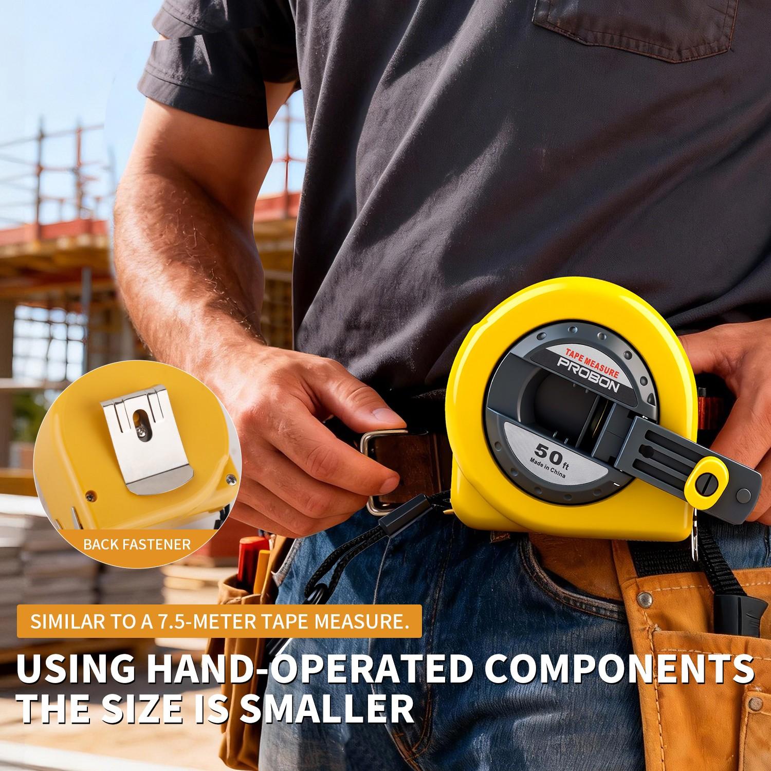 15m/50ft Handheld Steel Tape Measure, Dual Scale, Durable Steel Band, Adjustable Hook, Foldable Handle, Ideal for Construction & DIY, Portable Measuring Tool