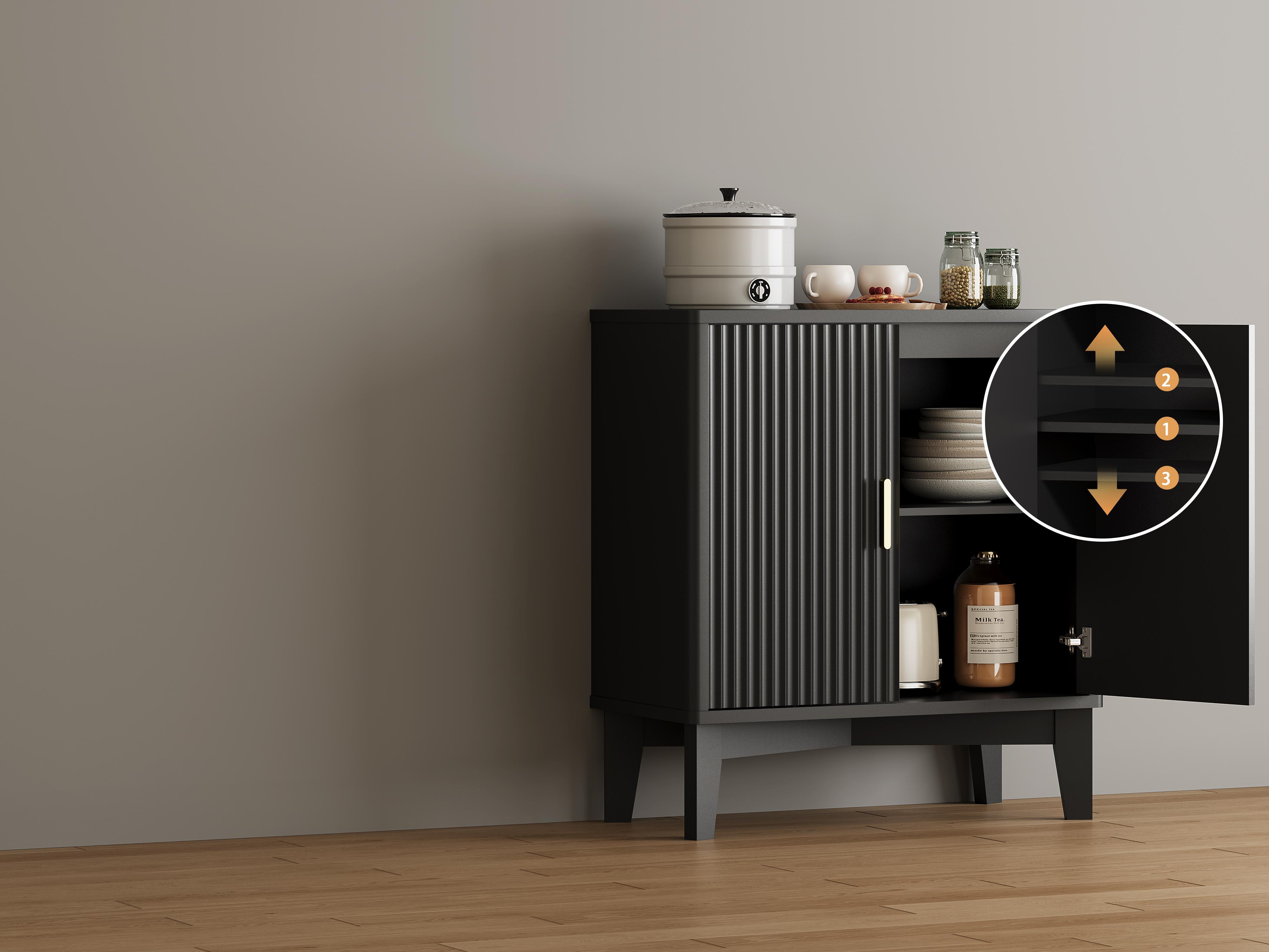 Storage Cabinet with Doors and Adjustable Shelf, Modern Fluted Sideboard Buffet Cabinet, Freestanding Coffee Bar for Kitchen, Pantry, Entryway, Living Room Storage Cabinet with Doors and Adjustable Shelf, Modern Fluted Sideboard Buffet Cabinet, Freestanding Coffee Bar for Kitchen, Pantry, Entryway, Living Room