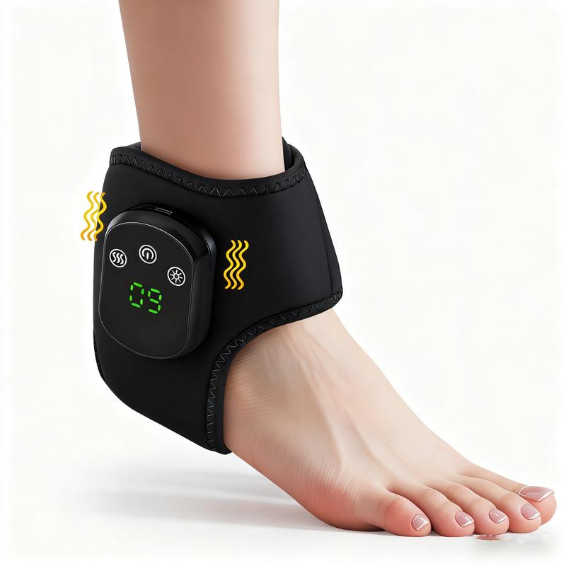 Cordless Ankle Massager with Heating Vibration, USB Rechargeable Heated Wrap, 5 Heat Levels, 3 Vibration Modes, Left & Right Foot Use, Relaxation Aid, Chrismas Gift
