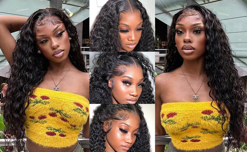 【Clearance sale】Lemoda 200% Density Water Wave 13x6 HD Transparent Lace Front Wigs Human Hair Pre Plucked Deep Curly Frontal Wigs Wet and Wavy Human Hair Wig for Women Water Wave Lace Wig Natural Color