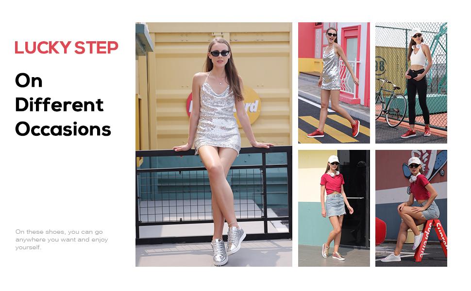 LUCKY STEP Glitter Shoes Sparkly Bling Shiny Bedazzled Lace up Fashion Sneakers for Women Gold Glitter PU TPR Sole Ideal for Jogging Shopping Walking LUCKY STEP Glitter Shoes Sparkly Bling Shiny Bedazzled Lace up Fashion Sneakers for Women Gold Glitter PU TPR Sole Ideal for Jogging Shopping Walking
