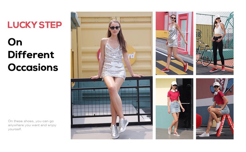 LUCKY STEP Glitter Shoes Sparkly Bling Shiny Bedazzled Lace up Fashion Sneakers for Women Gold Glitter PU TPR Sole Ideal for Jogging Shopping Walking LUCKY STEP Glitter Shoes Sparkly Bling Shiny Bedazzled Lace up Fashion Sneakers for Women Gold Glitter PU TPR Sole Ideal for Jogging Shopping Walking