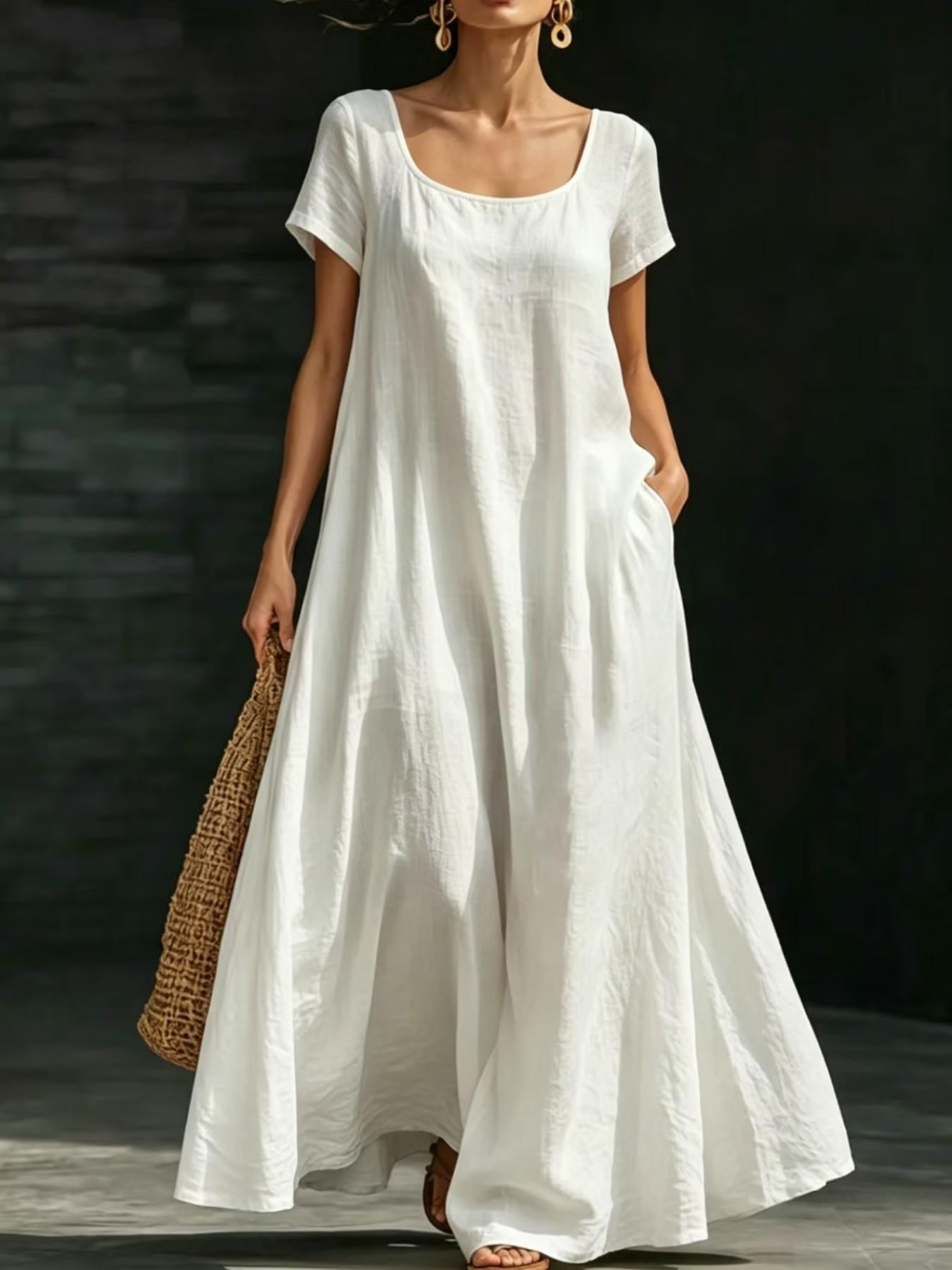 Summer Casual Solid Color Dress, Loose Fit A-Line Long Dress, Commute Vacation Beach Two-In-One, Beach Vacation Leisure Long Dress, Womenswear, Lady