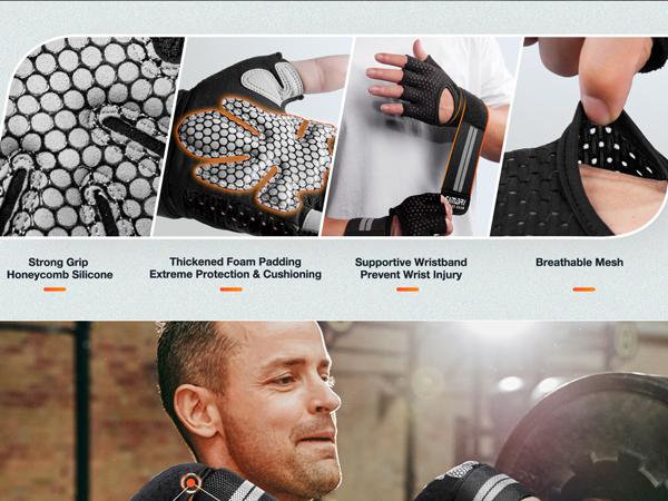 Gym Gloves, Half-Finger Breathable Workout Gloves for Men Women, Padded Weight Lifting Gloves with Wrist Wraps Support, Full Palm Protection, Gym Training SG902 Hand Protector Gym Gloves, Half-Finger Breathable Workout Gloves for Men Women, Padded Weight Lifting Gloves with Wrist Wraps Support, Full Palm Protection, Gym Training SG902 Hand Protector