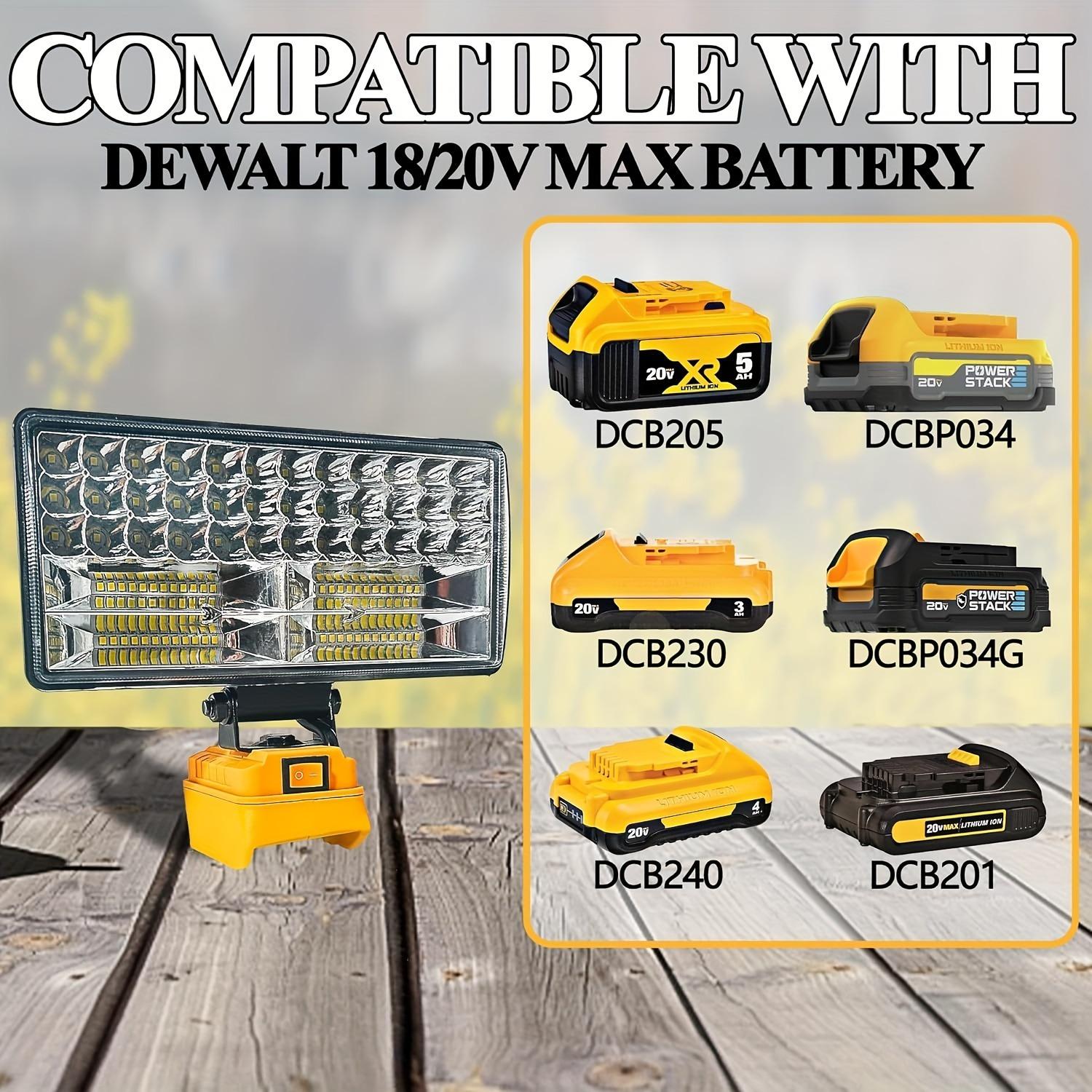 Wireless LED Spotlight, 3-8 Inch LED Light, Compatible with 20max Dewalt Battery, Dual USB Charging Port, Camping, Car Repair, Emergency Lighting