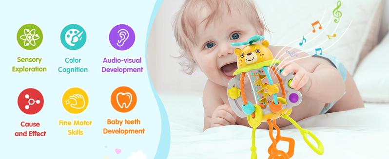 HOLA Rattle Teething Baby Toys, Silicone Pull String Toys, Montessori  Multi-Functional Baby Sensory Toy Christmas Stockingstuffers for Baby Mmontessori  Toys Gifts