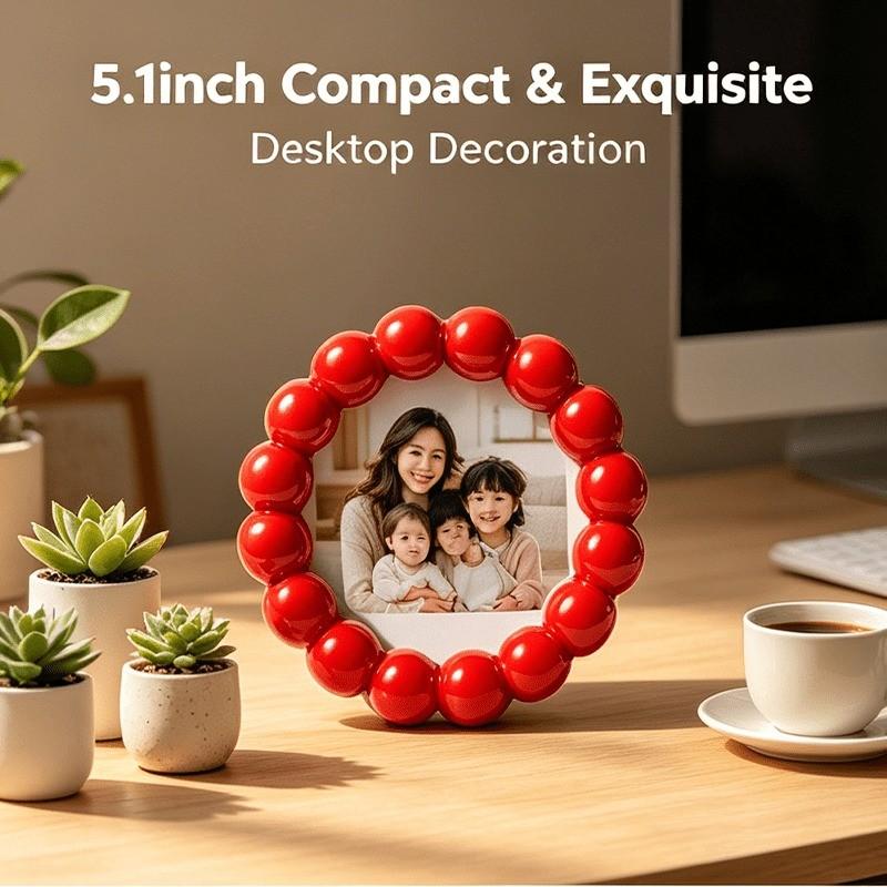 4-Inch Round Resin Photo Frame, Boho Style Home Decor, Ideal for Living Room, Bedroom, Office, Perfect Gift for Birthdays, Weddings