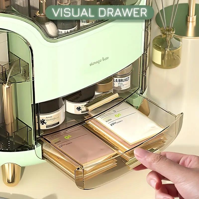Multi-functional Makeup Storage Box, 1 Count Drawer Type Desktop Cosmetic Storage Box, Dustproof Large Capacity Storage Box For Home, Makeup Accessories Organizer