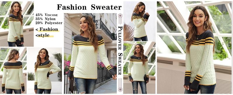 Saodimallsu Womens Fall Fashion 2025 Sweaters Colorblock Lightweight Striped Crewneck Winter Trendy Pullover Tops