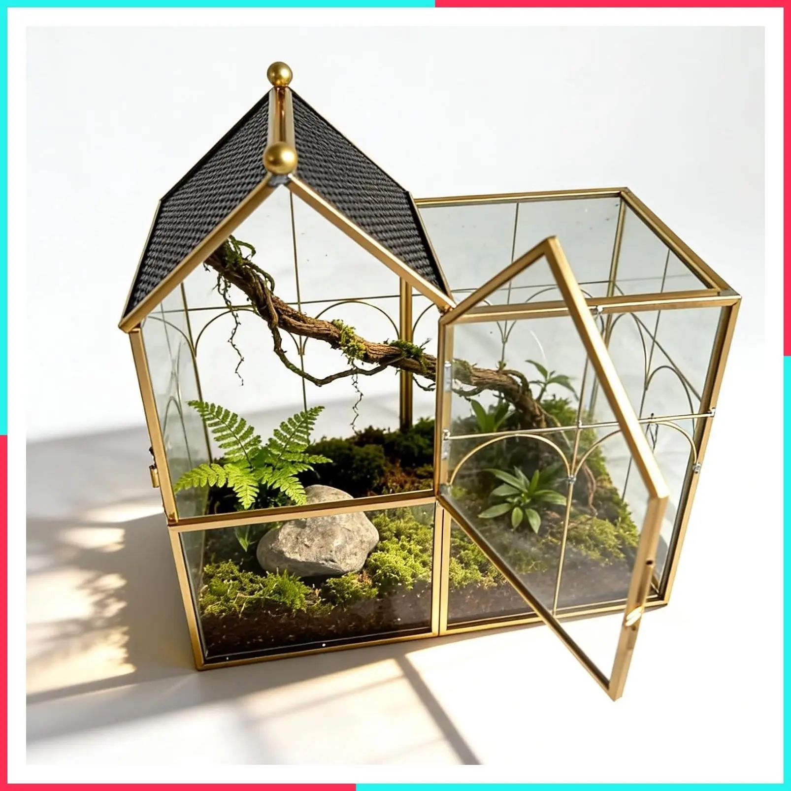 Ready-to-Use Glass Terrarium with Vents 8.66x4.72x8.46 Inches House-Shaped Jumping Spider Enclosure Habitat for Praying Mantis Snails Insects or Succulent Plants Home Garden Tabletop DecorGift