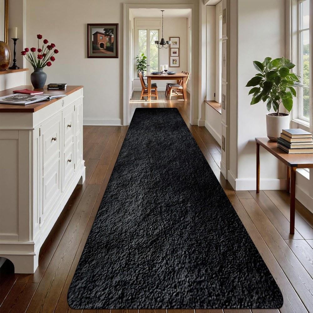 1PC， Black Rough Texture Patterned strip rugs, home décor, bathroom mats, entryway mats, bathroom non-slip mats, indoor entrance rugs, bedroom bedside mats, kitchen mats, hallway rugs, flannel sponge rugs, hallway runner rugs