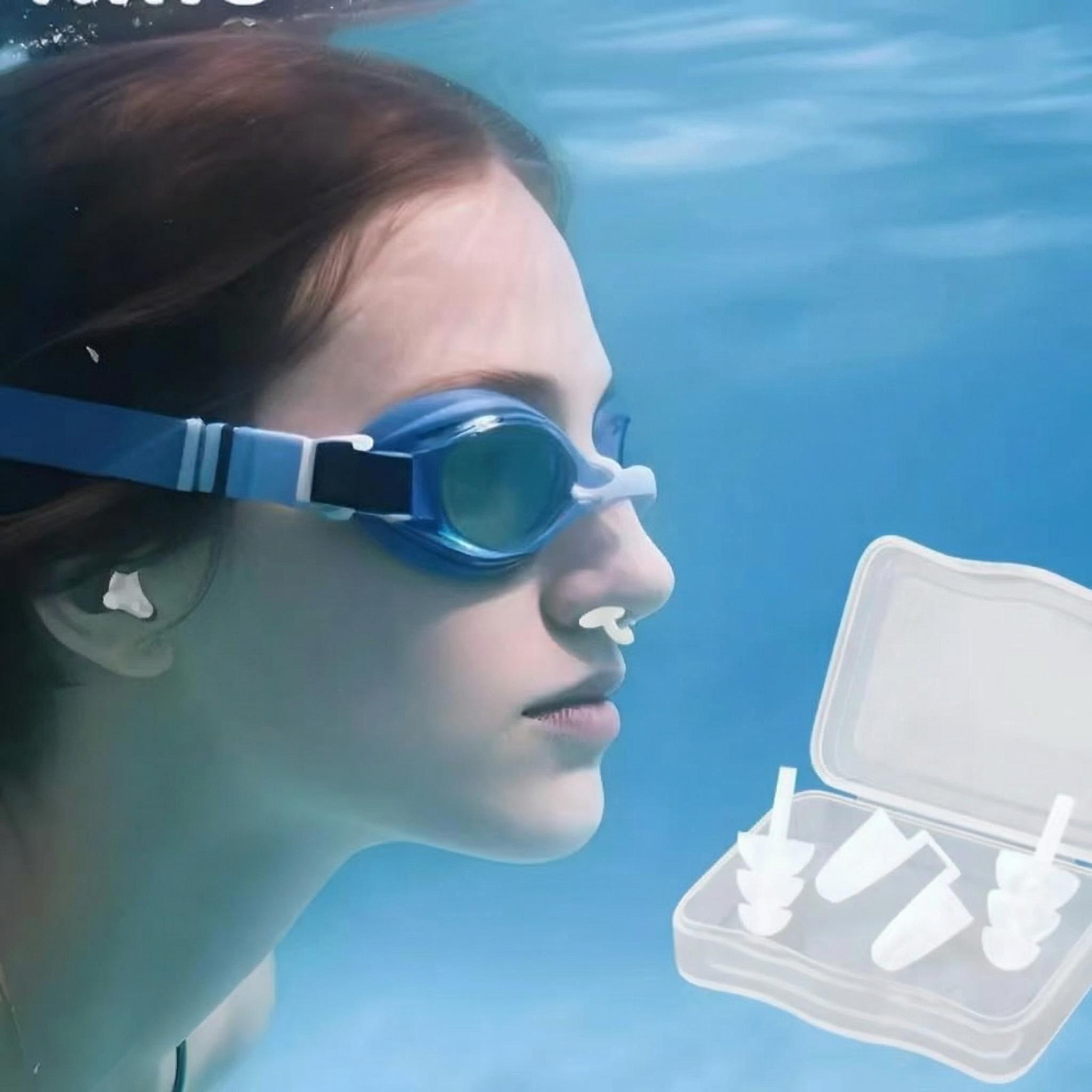 Swimming Nose Plugs and Earplugs Set, 2 Pcs Silicone Nose Clips, Adult Universal Size, Waterproof for Swimming, Kayaking, Diving