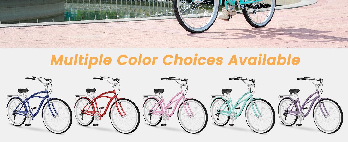EOYOBIKE Beach Cruiser Bike for Women and Men, 24/26 Inch 7-Speed Adult Bicycle, Comfortable Step-Through Frame with Rear Rack, Classic City Cruiser