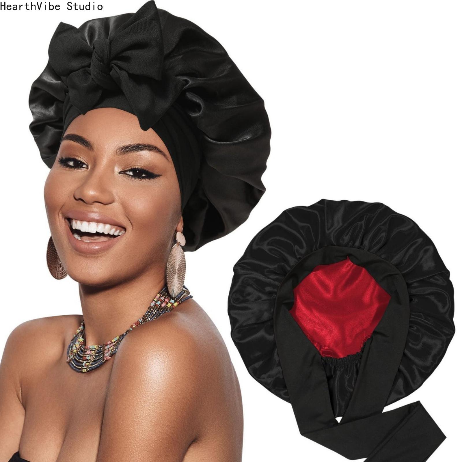 Reversible Double-Layer Satin Bonnet with Adjustable Ribbon Ties - Hydrating Silk Sleep Cap and Hair Wrap for Women with Curly Hair, Braids, Haircare, Gift, Luxury, Frizz Control, Moisturizes, Heatless, Salon, Frizz Free, Long Box Braids, Hair Rollers Reversible Double-Layer Satin Bonnet with Adjustable Ribbon Ties - Hydrating Silk Sleep Cap and Hair Wrap for Women with Curly Hair, Braids, Haircare, Gift, Luxury, Frizz Control, Moisturizes, Heatless, Salon, Frizz Free, Long Box Braids, Hair Rollers