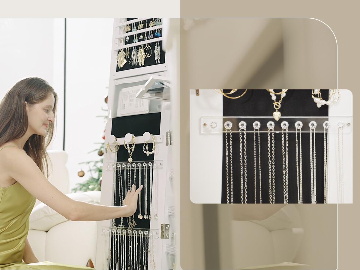 Standing Rotable Mirror Cabinet, full-length mirror, adjustable lighting make up mirror, armoire, space-saving, large storage space, perfect gift idea White Decor