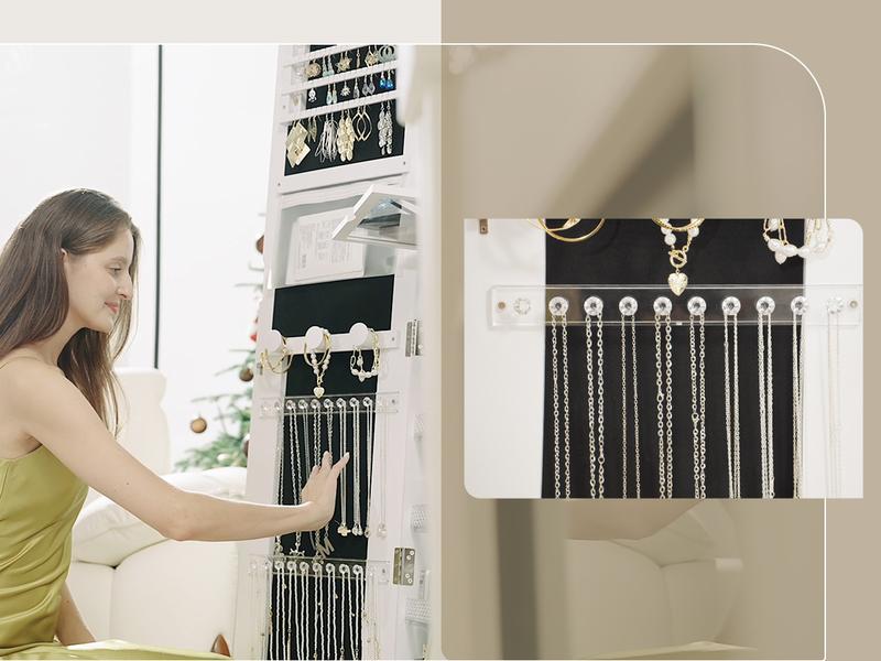 【Valentine's Day gift】Standing Rotable Mirror Cabinet, full-length mirror, adjustable lighting make up mirror, armoire, space-saving, large storage space, perfect gift idea White Decor