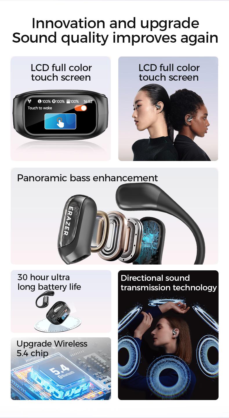 ERAZER XF35 LED Lights Touchscreen with Multifunctional Touch Screen ,High-quality Sound  Earbuds ,Stereo Sounds Headphones,30H Playtime Earphones Long Battery Life,For Gym Running Workout