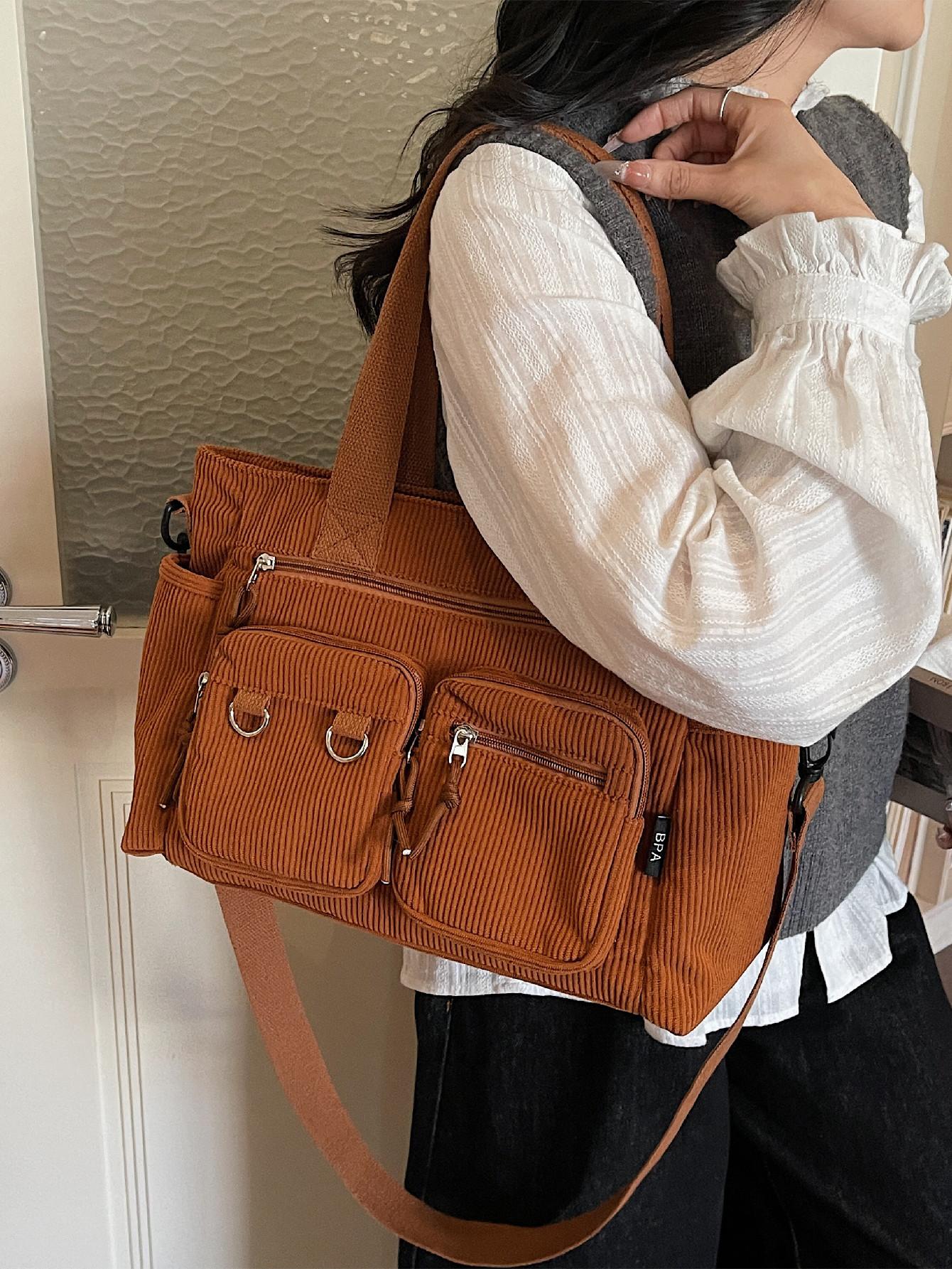 Women's Large Capacity Casual Solid Color Multi-Pocket Crossbody Tote Bag, Versatile Commuter Bag for Daily Use, Stylish Ladies' Outing Handbag, Stylish Square Bag