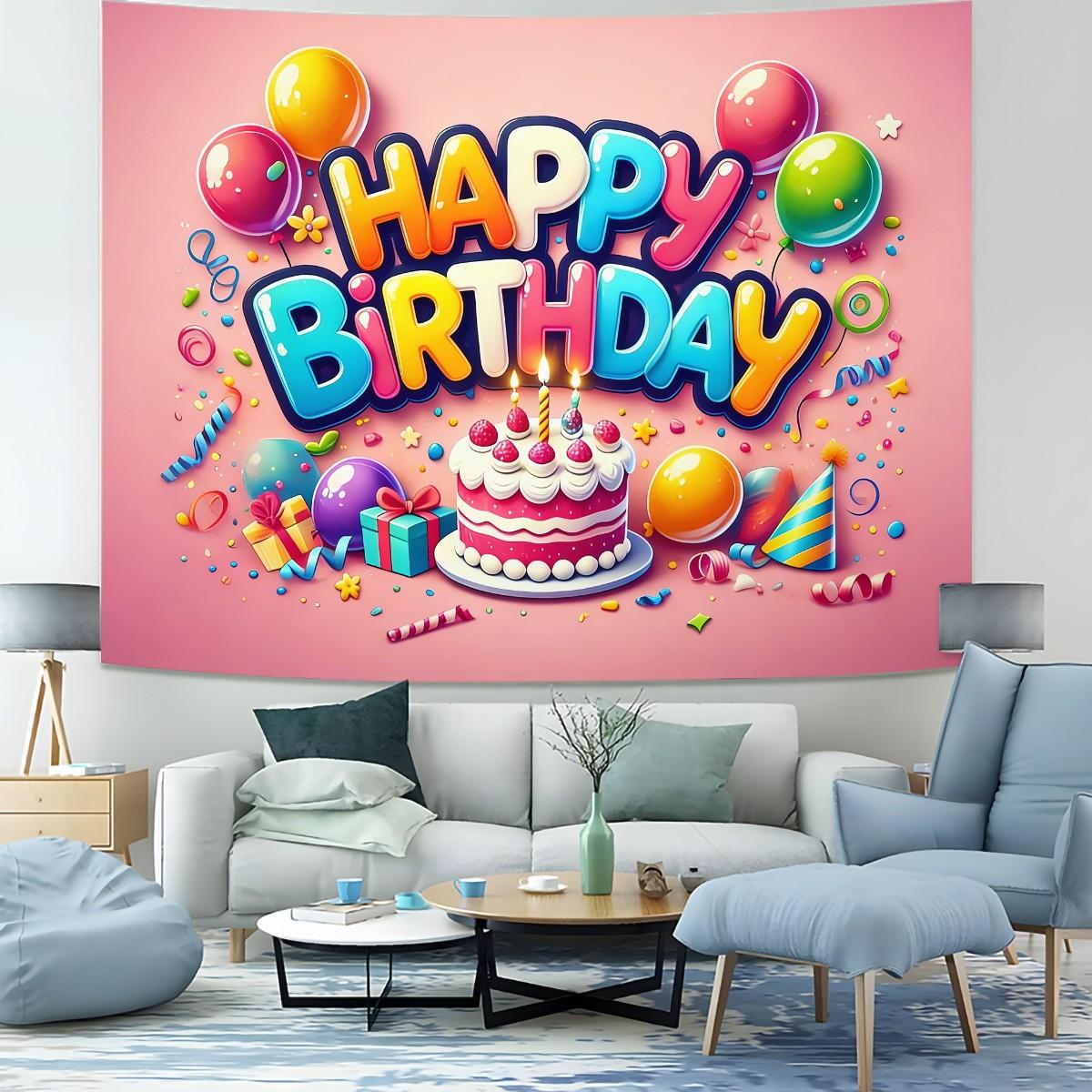 Joyful Birthday Party Theme Tapestry – Perfect Party Decor Gift ✨ Cake & Candy Print, Living Room Backdrop Decor, Maxes Out Birthday Gathering Vibe