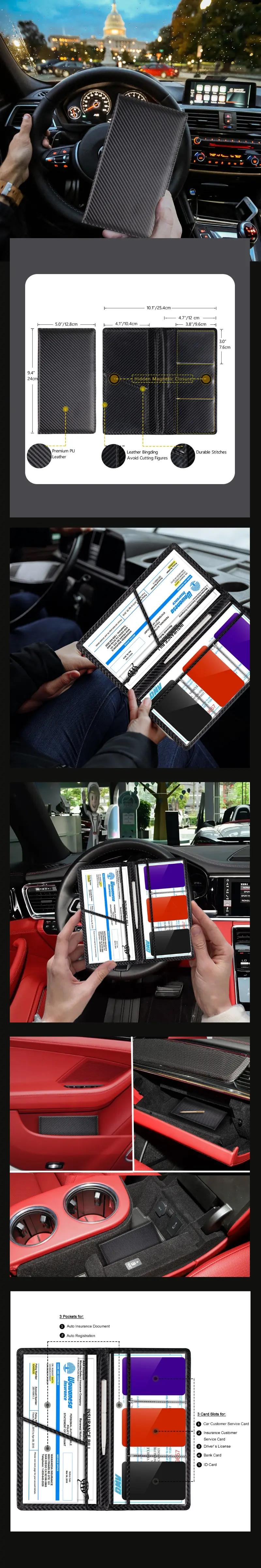 Car Registration and Insurance Card Holder, Magnetic Closure Vehicle Organizer, Essential Car Document Wallet and Car Accessory for Women and Men