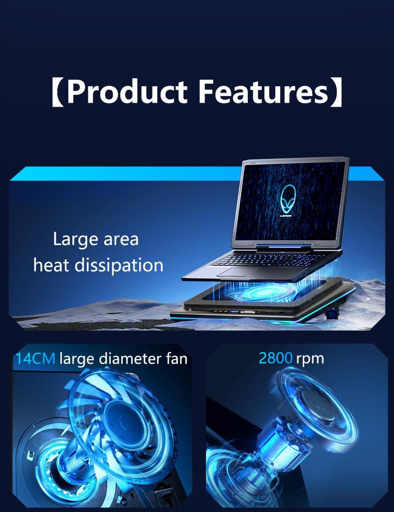 【Limited time 】llano RGB Laptop Cooling Pad, Gaming Laptop Cooler with Powerful Turbofan, Fast Cooling Laptop 15.6-21in, Adjustable Speed, Touch Control, LCD Screen