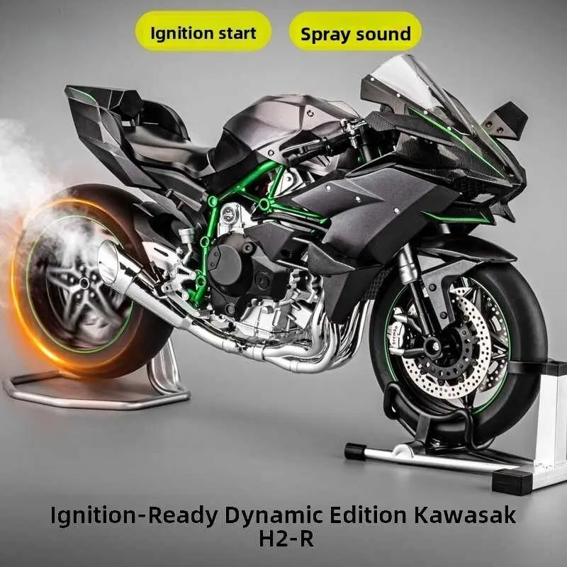 Startable H2r Alloy Dynamic Motorcycle Model, Fire Start + Sound + Spray, Realistic Motorbike Gift, Collectible Toy, Boyfriend Present