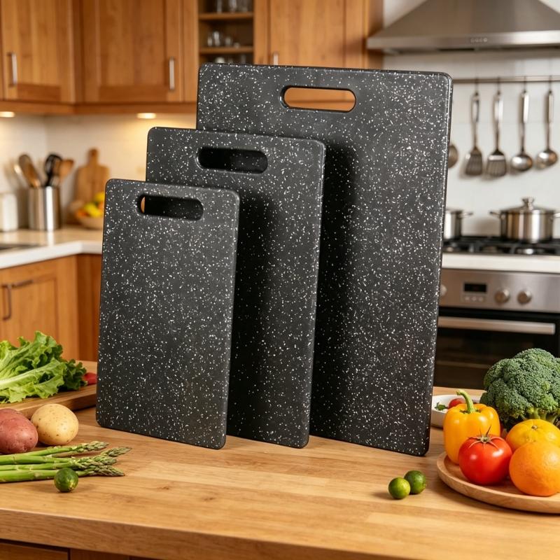 3-Piece Reversible BPA-Free Plastic Cutting Board Set, Charcoal Black