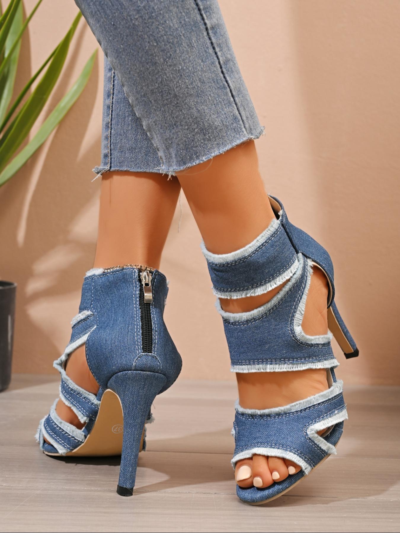 Women's Fashionable Denim Fabric Sandals, Stylish Gladiator Sandals for Summer, Fashionable Sandals for Women, Girl