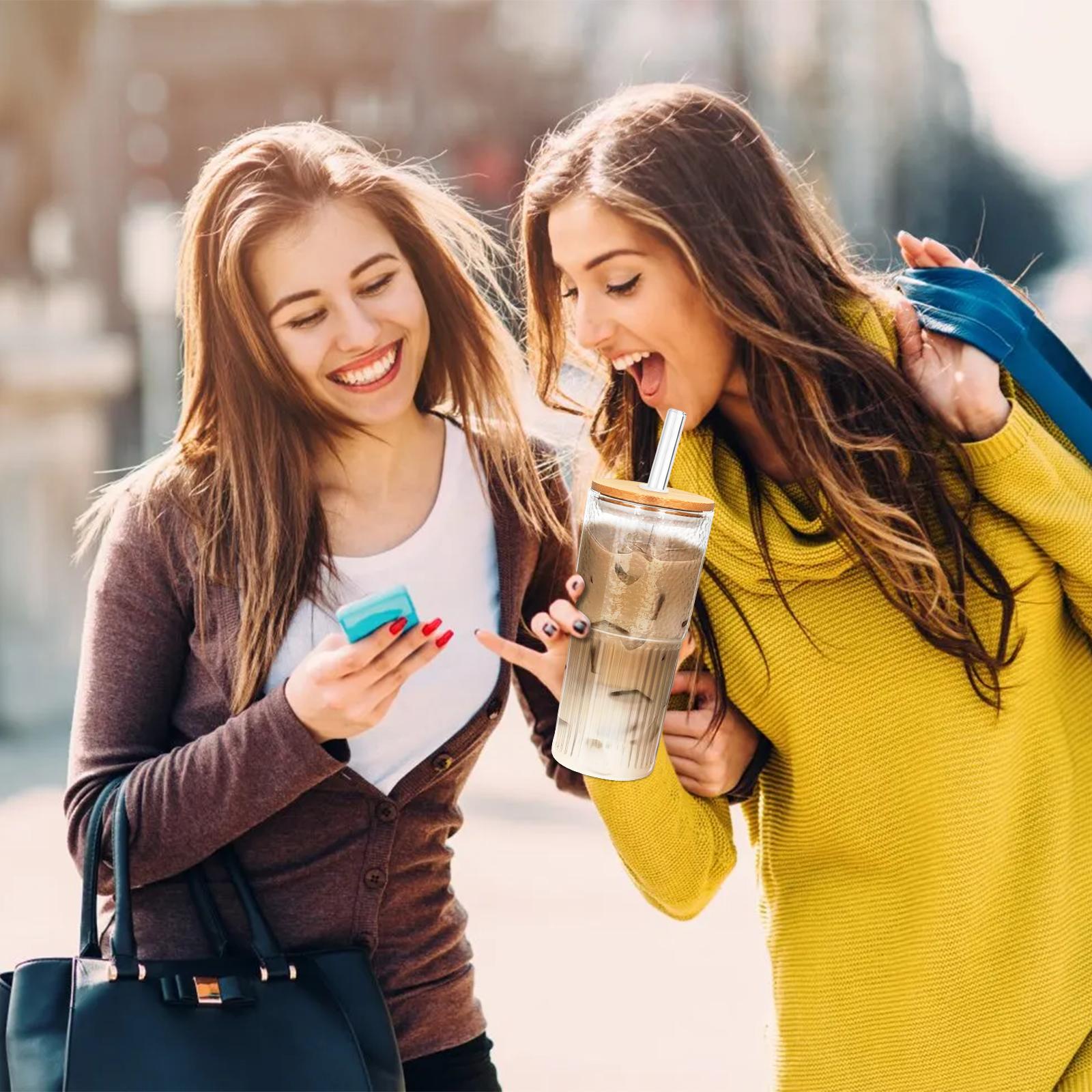 ONEHAUS 22 OZ Glass Cup with Sleek Design, Perfect for Coffee, Tea & More, Cute Cups, Bamboo Drinkware Tumblers