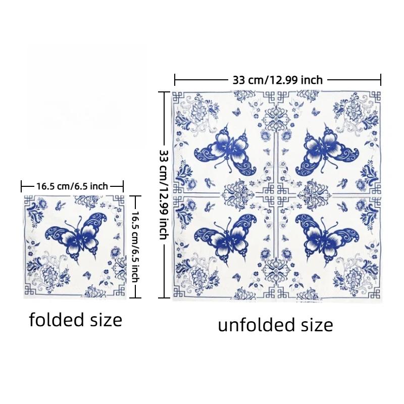 Blue Floral Bird Pattern Napkins, 2 Packs (20 Sheets/pack), Traditional Style Disposable Napkins for Wedding Party Decorations