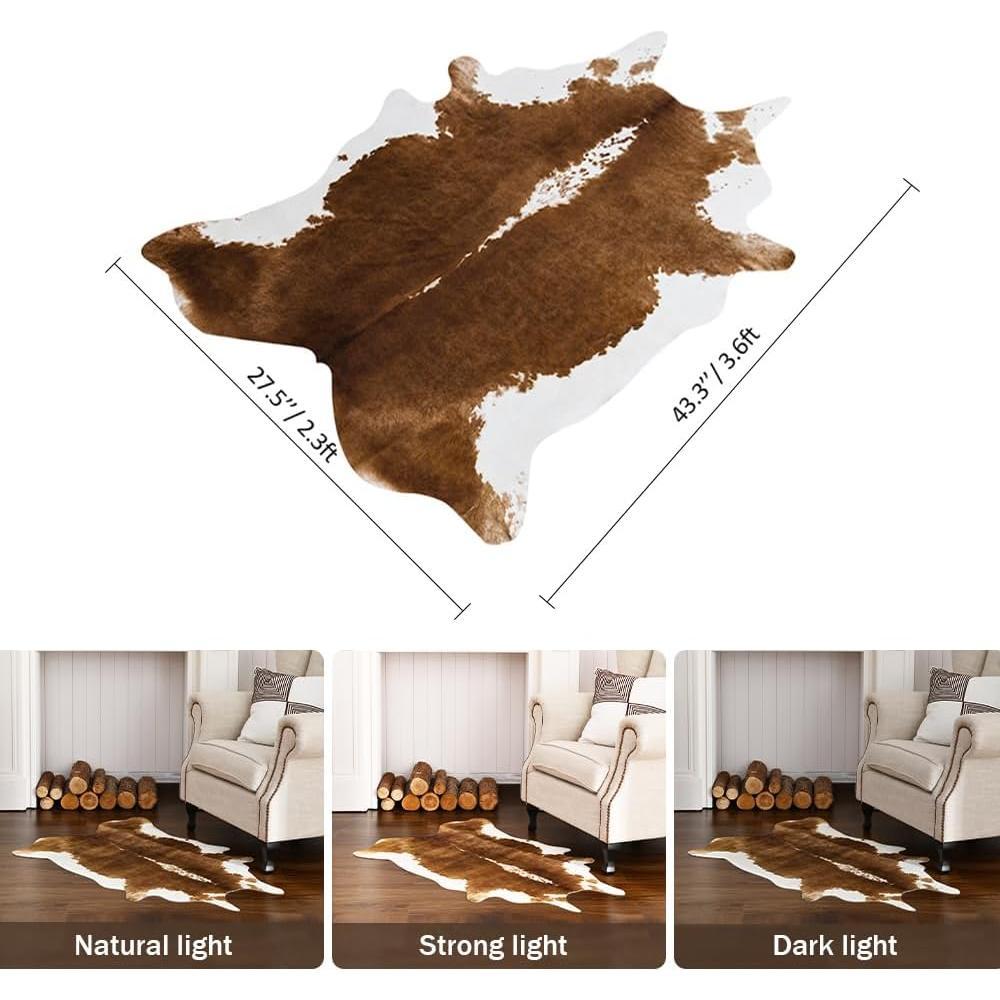 Cowhide Rug, Small  Rug for Bedroom Living Room 43x27 Inch | Non Slip,Washable,  Rug,Faux Cow   Print Carpet for Bedside Office Table,3.6 x 2.3