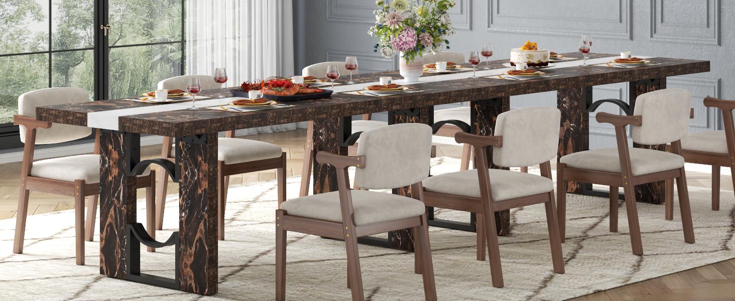 71 Inch Dining Table for 6-8 People, Large Rectangular Kitchen Table with Marble-Color Tabletop, Dining Room Table, Dinner Table