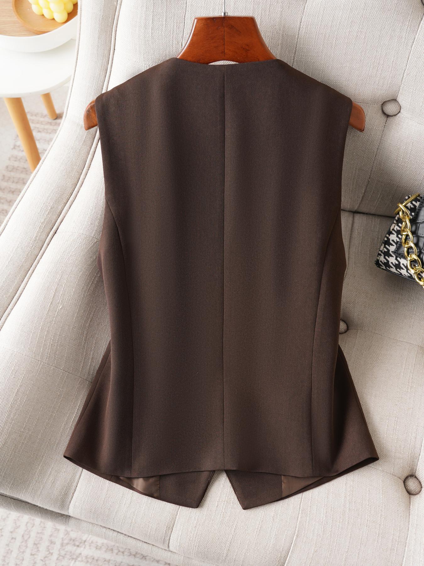 Women's Solid V Neck Button Vest Blazer, Casual Plain Color Waistcoat for Work Office Business, Ladies Spring & Fall Clothes