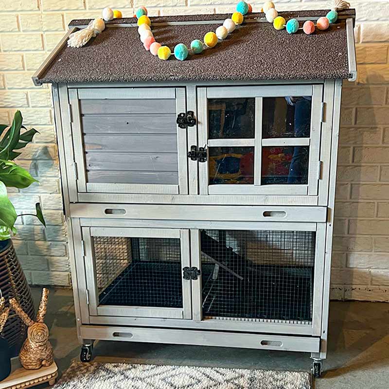 Aivituvin Outdoor Rabbit Hutch | Wire Bottom Rabbit Cage (Inner Space 9.6ft²)-AIR15