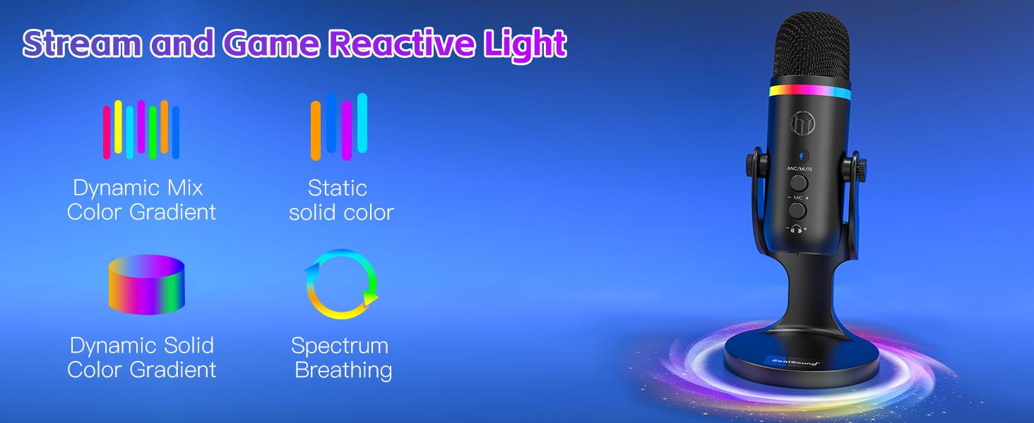 ZealSound USB Microphone,Noise Cancellation Condenser mic with Touch Mute,Gain,Echo,Monitoring,RGB Light for iPhone,iPad,Streaming,Podcast,Twitch,YouTube,Discord,PC,Computer,PS4,PS5,Mac,GamerWave K66 Audio Smartphone streaming equipment