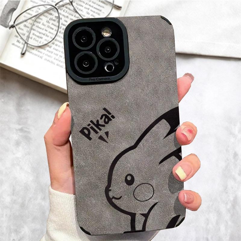 Pikachu - Themed Phone Case, Multiple Colors & Specifications Available, Stylish Protective Cover for Phones, Perfect for Pokémon Fans, Offers Excellent Protection, Simplified Black - White Pikachu Design with "Pika!" Text