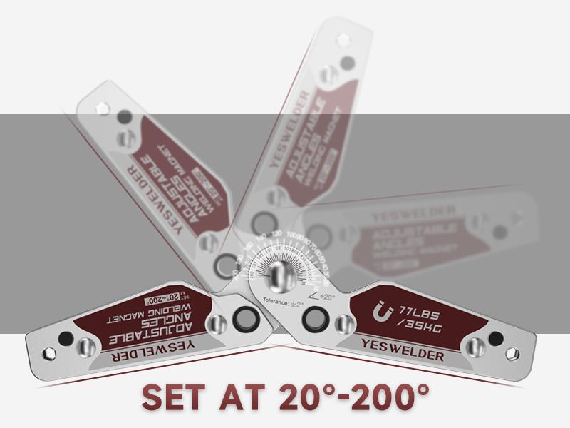 YESWELDER Adjustable Welding Magnet with Angle Scale 20-200° | 48LBs/77LBs Holding Power Magnetic Welding Positioner for Soldering, Metal Fabrication & Pipe Installation