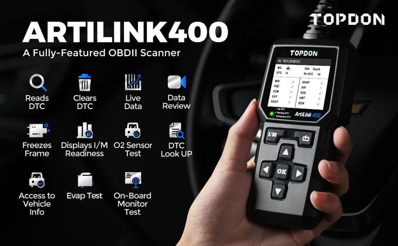 TOPDON AL400 OBD2 Scanner, Full OBDII Code Reader, Check Engine Light Scan Tool, Car Scanner with DTC Lookup, Clear Codes, Freeze Frame, One-Click I/M, Diagnostic Scanner for DIYers, Lifetime Update TOPDON AL400 OBD2 Scanner, Full OBDII Code Reader, Check Engine Light Scan Tool, Car Scanner with DTC Lookup, Clear Codes, Freeze Frame, One-Click I/M, Diagnostic Scanner for DIYers, Lifetime Update
