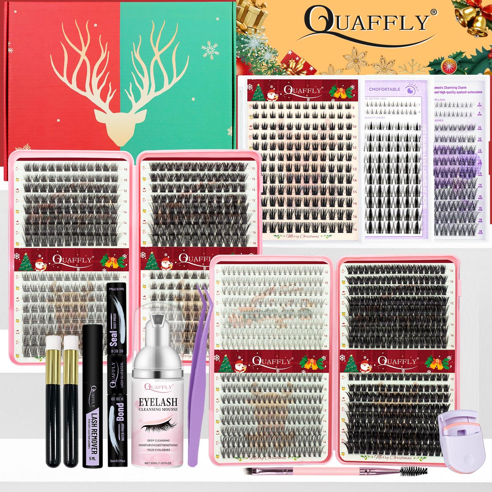 Christmas DIY Lash Extension Kit 1384Pcs D Curl 11 styles Individual Lash with Bottom Lash Clusters Lash Bond and Seal Remover Cleansing Mousse and brush Lash Curler EDual-Ended Brush Tool DIY Eyelash Extensions for DIY Lash Extension Kit