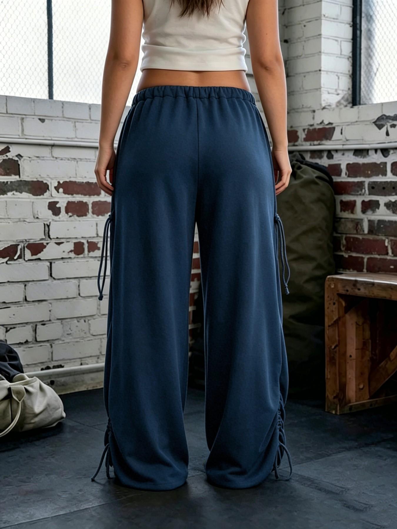 S391534 2026 New European and American Style Lazy High Waist Casual Pants, Loose Wide Leg Trousers with Drawstring, Spring & Fall Fashion