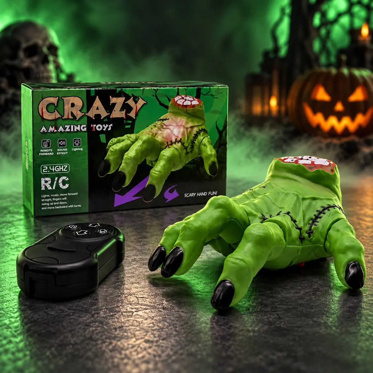 2.4G Remote Control Crawling Hand Addams Family Style Walking Hand Creepy Scary Spooky Halloween Prank Toy Cosplay Props Home Party Decor Gift Funny Pranking Prop