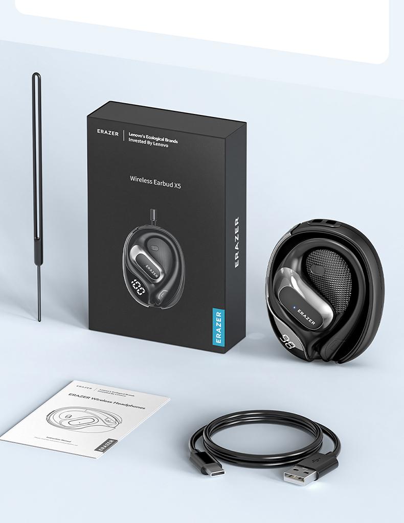 ERAZER X5 OWS Open-Ear Headphones, Ear Hooks Design , Wireless Earbuds, With HD Mic, Waterproof, Power Digital Display, 24H Playtime, Bluetooth 5.4 Earbuds, Gaming with Low Latency