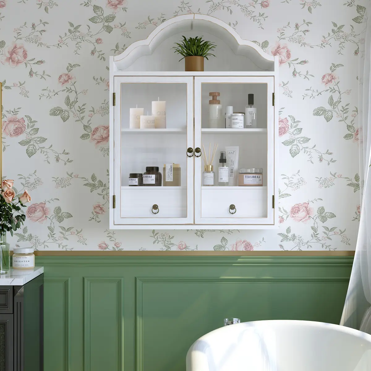 White + Glass + Solid Wood+MDF