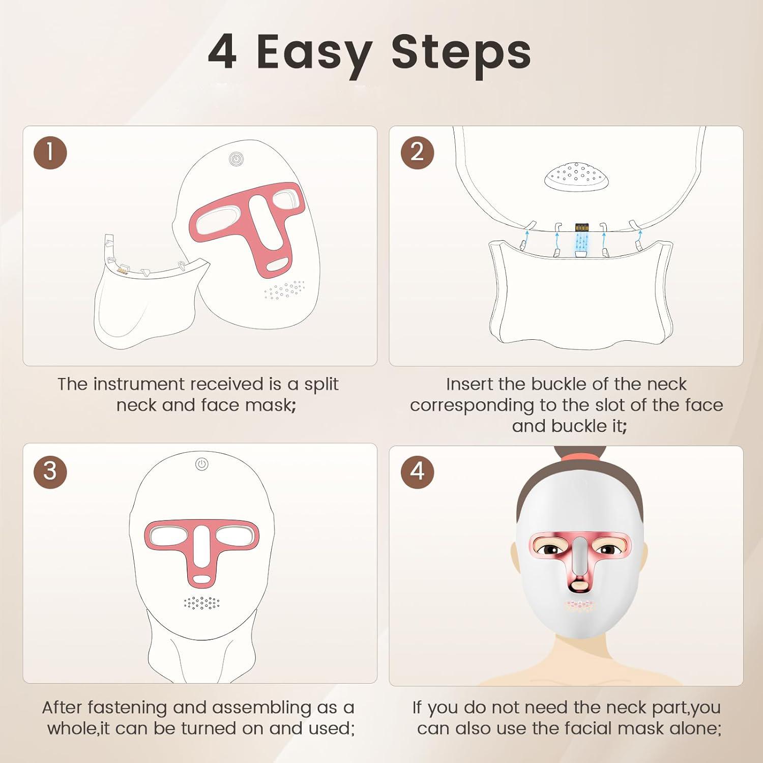 Cordless 7 Color LED Facial Neck Mask, Rechargeable Portable LED Light Mask, Ergonomic Portable Skincare Tool for Home Travel Yoga, LED Face Mask for Personal Skincare, Ideal Gift for Women Men