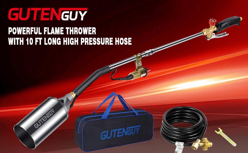 Portable Propane Torch Burner Weed Torch High Heat Output Blow Torch with 10FT Hose & Storage Bag for Garden Use Outdoorfun