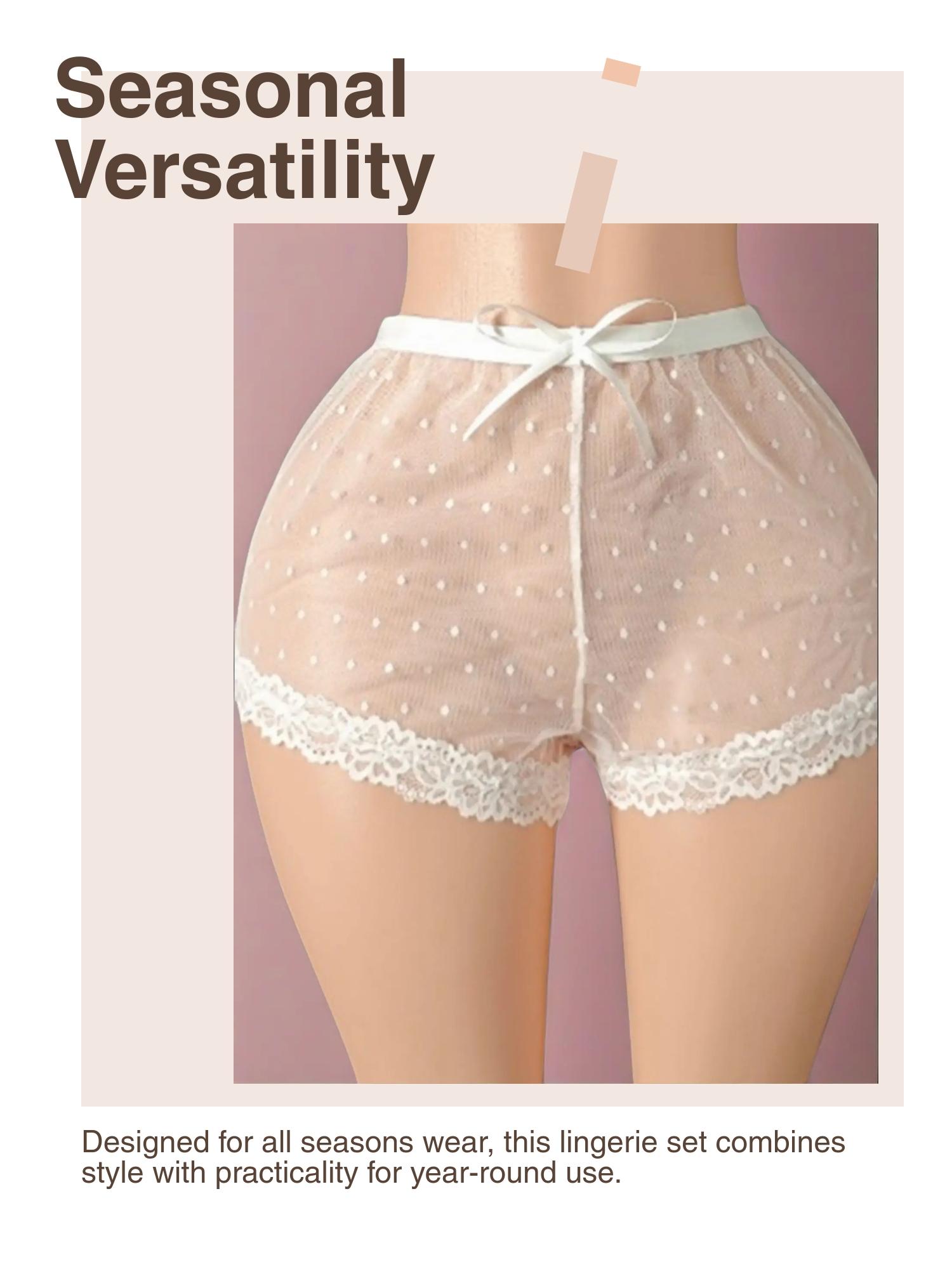 Women's Sexy Lingerie Set, Polka Dot Mesh Sleepwear, Inner Layer, Fitted Design, All Seasons Wear, Plain Pattern