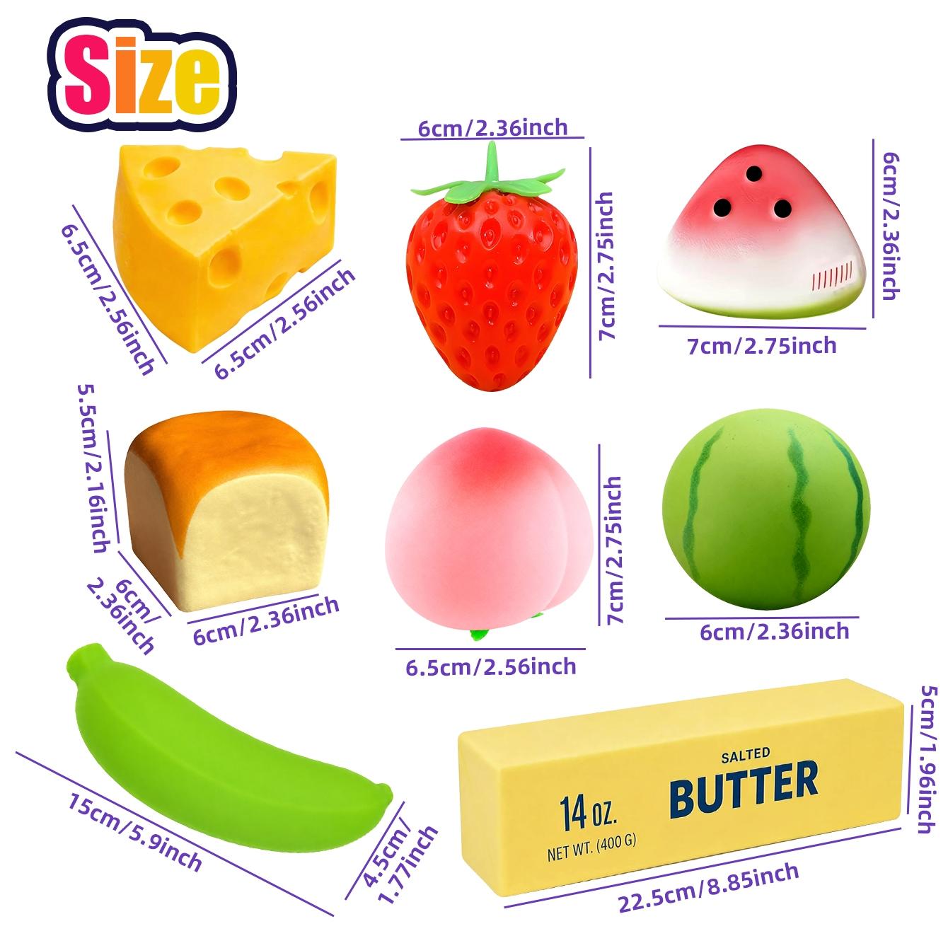 3/4/6/8PCS Stress Relief Fun Toy Set, Sensory Stress Reliever, Squeezable Sensory Combo Pack, Squishy Fidgets, Cheese Strawberry Banana Butter Stick Watermelon Peach Toys, Kids Party Gift